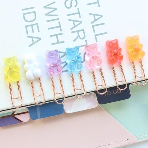 Domikee 2020 New cute Korean bear shape office school paper clips set student candy memo clips bookmark stationery supplies 6pcs
