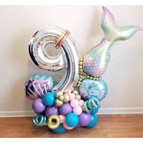 Mermaid tail Balloons Set 32'' Number Foil Globos 1 2 3 4 5 6 7 8 9 years Birthday Party Decorations girl Little Mermaid Balloon