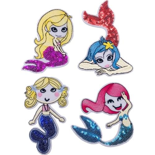 Mermaid Heart Paillette Sequins Patches Cap Bag Shoe Iron On Appliques DIY Apparel Accessories Patch For Clothing Fabric Badges