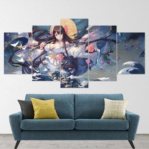 5 Piece Wall Art Canvas Anime Manga Kimono Girl Figure Posters And Prints Modern Home Decor Teenager Room Decoration Paintings