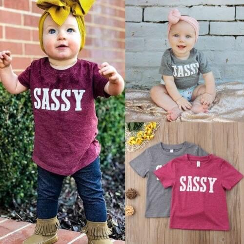 0-4Y Baby Boy Girl Tops T-shirt Kid Toddler Blouse Cotton Short Sleeve Tops Clothes Sassy Summer