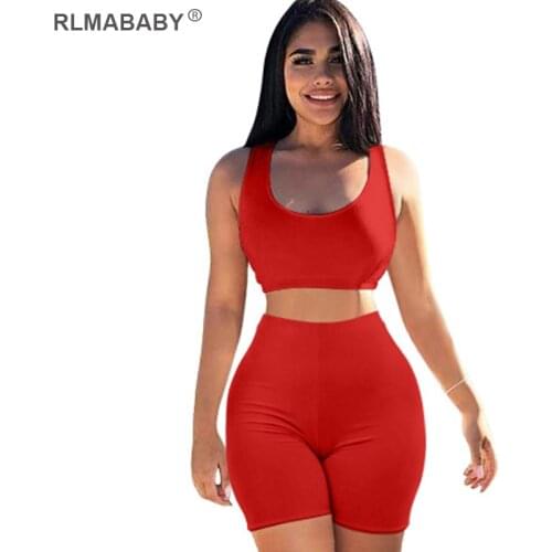 RLMABABY Sexy Solid Color Skinny Cropped Tank Top And High Waist Biker Shorts Women Summer Outfits Set Casual Street Bodycon Set
