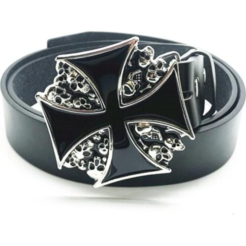 Simple atmospheric cross belt buckle zinc alloy PU leather belt casual men and women gift accessories