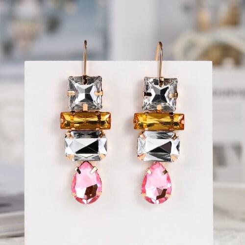 Huitan Acrylic Stone Dangle Earrings For Women Gold Color Stylish Party Accessories Female Simple Stylish Daily Fashion Jewelry