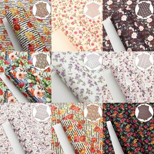 Shimmer Fine Glitter Faux Leather Sheets Flowers Floral Plant Printed Synthetic Leather Fabric 20x33cm for DIY Earrings Hair Bow