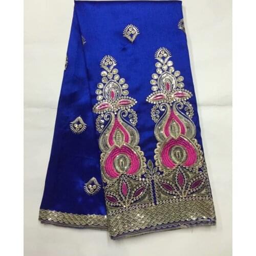 Blue African George Fabric With Gold Sequins 2018 New Design Embroidered Polyester Nigerian George Lace For Wedding Dress B8G40