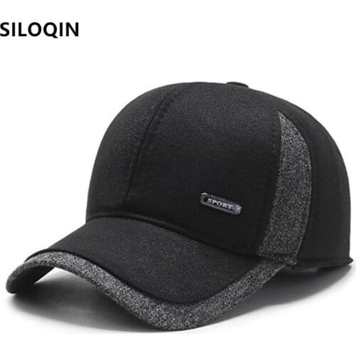 SILOQIN Snapback Cap Winter Mens Thermal Earmuffs Hats Thick Warm Baseball Caps For Men Adjustable Size Sports Cap Senior Hat