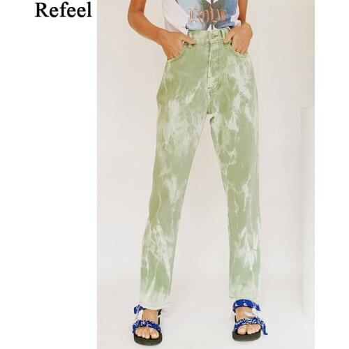 Spring women long pant vintage high waist green tie-tye pants high street slim fit long pencil trousers girls