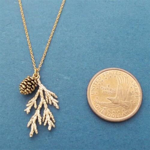 Forest Jewelry Pine Tree W Pine Cone Necklace Gold/silvertone Gift for Women Pine Branch Birch Juniper Fir Tree Necklace IK3-4F