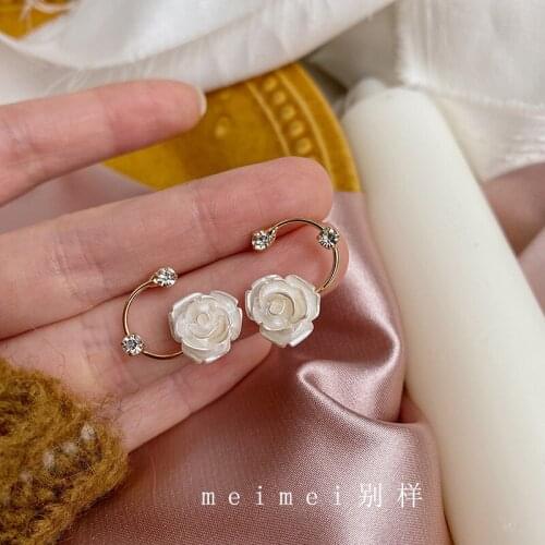 ZDMXJL 2021 New Fashion Womens Earrings Fine Sweet White Rose Zircon Earrings For Women Party Girl Jewelry Gifts Wholesale
