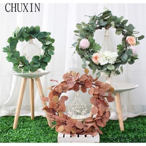 Green Artificial flower Eucalyptus leaves wreath silk artificial flower garland home decoration wedding photography props 1pc