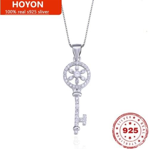 Elegant S925 Sterling Silver Pendant Necklace For Women ladies Clavicle Chain Key Shape Pendant Wedding Party Fine Jewelry Gifts