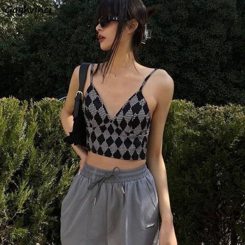 Women Camis Retro Crop Top Backless Club-wear Sexy Bodycon Korean Style Trendy Females Tops New-arrival All-match Popular Chic
