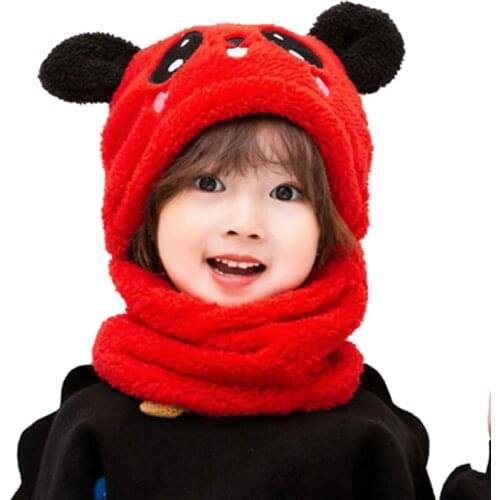 Winter Children Hat Plus Fleece Kids Caps Cartoon Hat For Girls Boys Scarf Thicken Cap Cute Cat Ears Hats For Kids