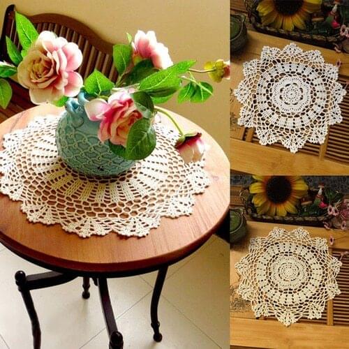1PC Vintage Cotton Lace Coasters Flower Table Placemat Hand Round Cloth Crocheted Beige White