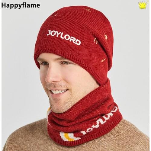 Embroidery Letter Warm Skullies Beanies Wool Scarf 2PCS Men Women Winter Plus Velvet Knitted Hats Outdoor Cycling Hat Suit