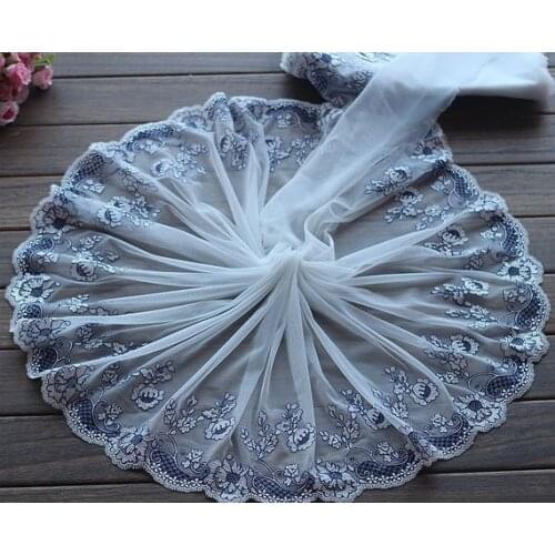 2 Yards Embroidered Lace Trim Floral Embroidered Tulle Lace Trim 11 Inches Wide