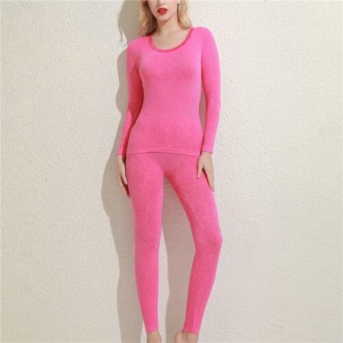 2021 Lace Thermal Underwear Set Sexy Ladies Winter Seamless Antibacterial Warm Intimates Print Long Johns Women Shaped Sets