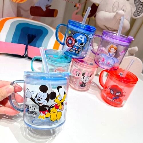 260ml Disney Mickey Minnie Milk Cup Marvel Spider-Man Baby feeding cups with straw Sofia Water Mug For Toddlers children bottles