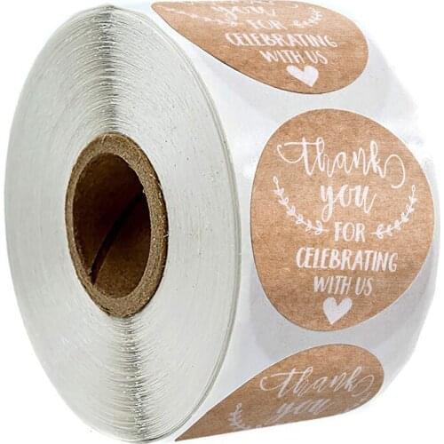 500Pcs/roll Natural Kraft Thank You Stickers seal labels 1in celebrating with us Stickers envelope seal labels