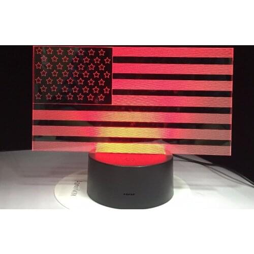 American Flag Stripes Table Lamp 7 Color Changing USB Bedroom Decor 3D LED Night Lights Bedside Sleep Light Fixture Gifts