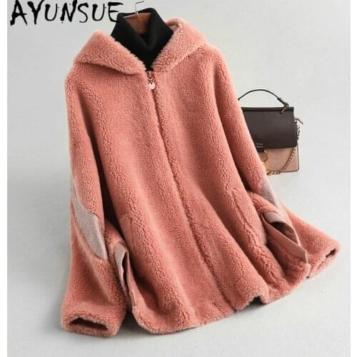 AYUNSUE Winter Jacket Women 2021 Hooded Real Sheep Shearling Coat Female Wool Jackets Womens Clothing Jaqueta Feminina Gxy510