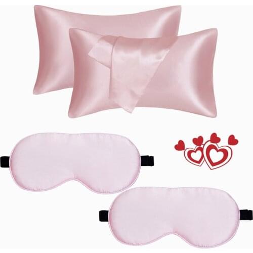 Free Ship Couple Home Bed Pillowcase Eye Mask 19mm Silk Eyes Cover Satin Pillow Cover Bride Groom Bed Set pillowcover