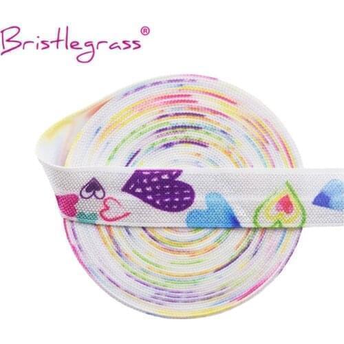 BRISTLEGRASS Wholesale 50 Yard 5/8" 15mm Love Heart Print FOE Foldover Elastic Spandex Satin Band Hair Tie Tutu Dress DIY Sewing