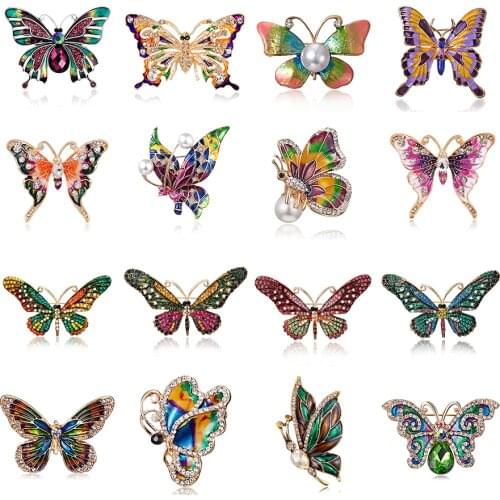 Butterfly Brooch for Women Rhinestone Brooch Fashion Bijouterie Wedding Jewelry Enamel Flying Butterfly Insect Pin Banquet Gifts