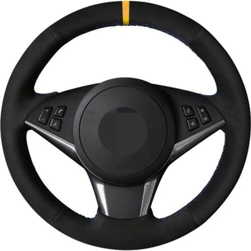 Car Steering Wheel Cover DIY Hand-stitched Black Soft Suede For BMW E60 530d 545i 550i E61 E63 E64 630i 645Ci 650i 2004-2009