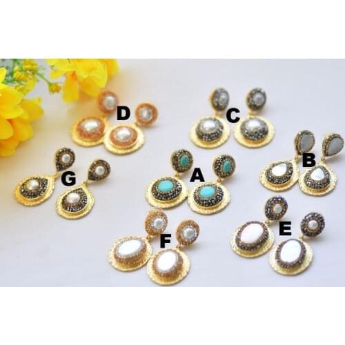 D0429 25mm Tray Turquoise Inlay CZ Gilding Dangle Earring