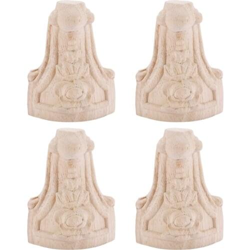 4PCS 10x6cm European Style Solid Wood Carved Furniture Foot Legs TV Cabinet Seat Feets