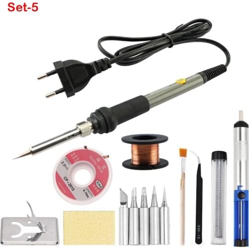 60W Electric Soldering Iron 220V/110V Thermostatic Electric Solder Station Welding Soldering Iron Head Solder Wire Rosin