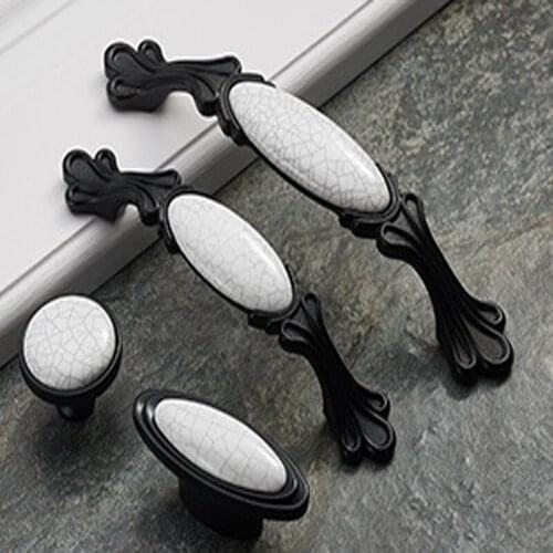 European classic cabinet drawer pulls wardrobe door handle modern black Knobs Solid thicken White Grid hardware home improvement