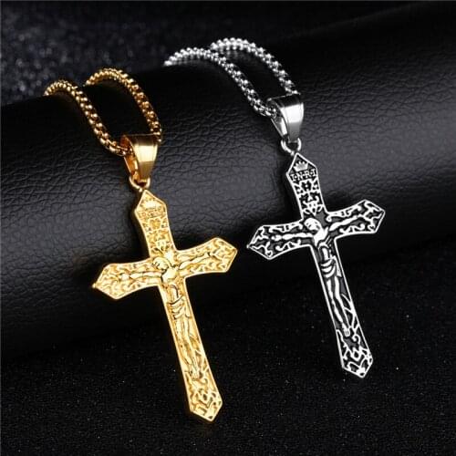 Hot Crucifix Cross Necklaces Pendants Gold/Silver Color Necklace Chain Women Men Jewelry Jesus Necklace