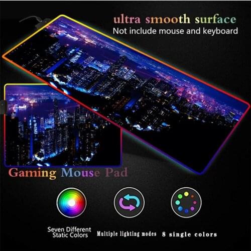 Night City Building Scenery Gaming Computer Mousepad RGB Large Mouse Pad Gamer XXL Mouse Carpet PC Desk Play Mat with Backlit