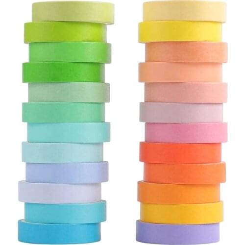 24 Pcs Washi Tape Set Basic Solid Color Cute Rainbow Masking Tape Decorative Adhesive Tape Sticker Scrapbook Diary Stationery
