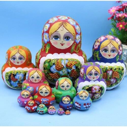 Mnotht Colorful Embossed Strawberry Russian Wooden Dolls 15 Layer Dry Basswood Handmade Matryoshka Doll Nesting Toys L30