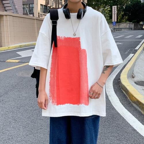 Summer Cotton Short-sleeved T-shirt Mens Fashion Printing Casual T Shirt Men Streetwear Korean Loose O-neck Tshirt Mens M-2XL