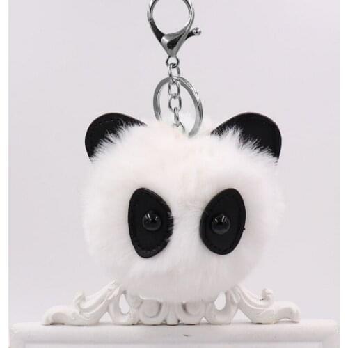 Cute Girls Fluffy Rabbit Fur Pompon Panda Key Chain For Women Fur Ball Pompon Bag Jewelry Party Gift