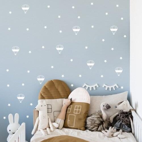 Cartoon Star Hot Air Balloon Wall Sticker Children Baby Bedroom Decor Wall Decal Boy Girl Room Decor Aesthetic Nursery Mural DIY