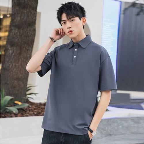 BROWON Summer T Shirt Men Casual Tshirt Short Sleeve Solid Color Button Turn-down Collar Base T-shirt Business Men T-shirt