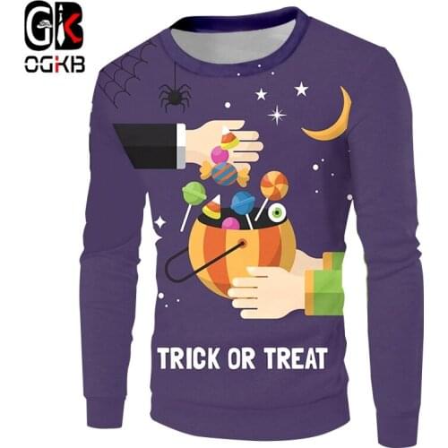 OGKB New Creative Street Clothing 3D Printed Funny Trick Or Treat Candy Halloween Big Size 6XL Sweatshirt