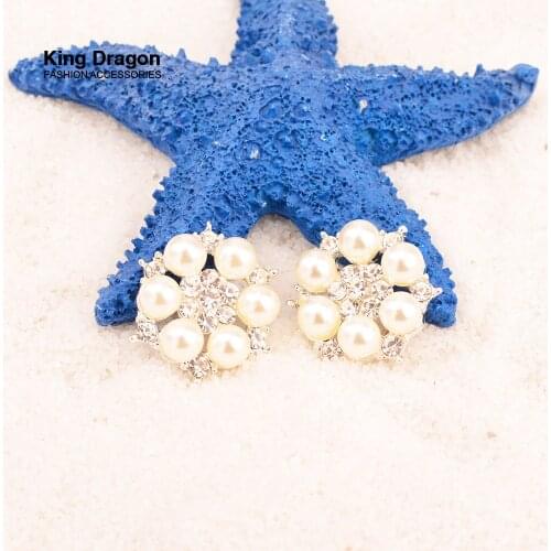 2018 New Arrival Rhinestone Pearl Button Used On Decoration Or Wedding Shank Back 22MM 10pcs/Lot Silver Color KD510
