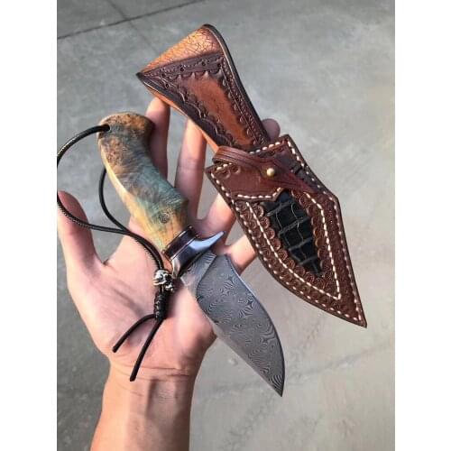 Fixed blade Hunting Knife Handmade forged Damascus Steel camping knifeblade 62HRC leather handle survival Tactical EDC tool