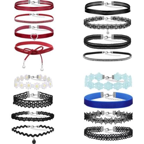 ZS 4 PCS/lot Choker Necklace Black Lace Velvet Strip Woman Collar Party Jewelry Neck Accessories Chokers Necklaces