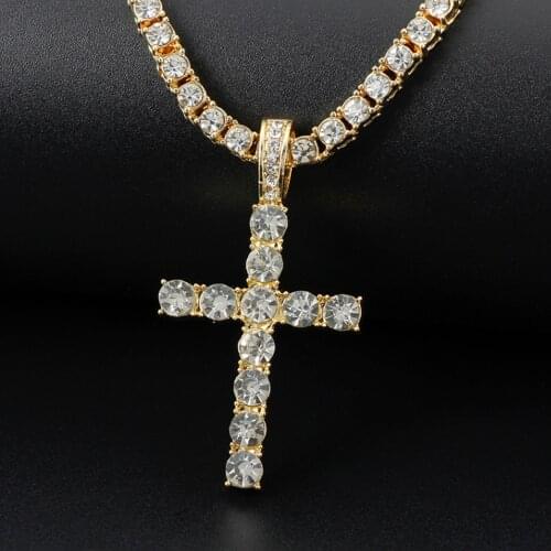 Men Women Hip Hop Cross Pendant Necklace With 4mm Zircon Tennis Chain Iced Out Bling Necklaces HipHop Fashion Women Jewelry