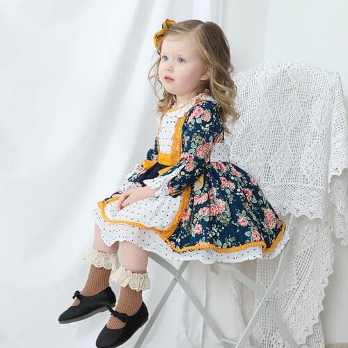 Spring New Floral Lolita Childrens Princess Dress for Girls Long Sleeve TUTU Dress Pretty Casual Skirt Lace Girls' Clothes 1-7T