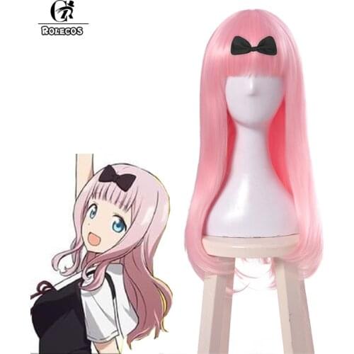 ROLECOS Anime Kaguya-sama: Love is War Cosplay Hair Chika Fujiwara Cosplay Hair Gir Synthetic Pink Hair 65cm Women Headwear