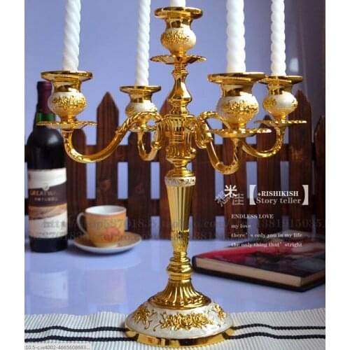 Luxurious farolillos decoration metal 5 arm candle holder gold candle holders candlestick for wedding home decoration ZT2028b